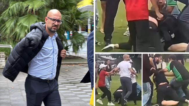 Five people charged over a violent brawl at an U7s soccer match in Fairfield on April 26, 2025 have fronted court for the first time.