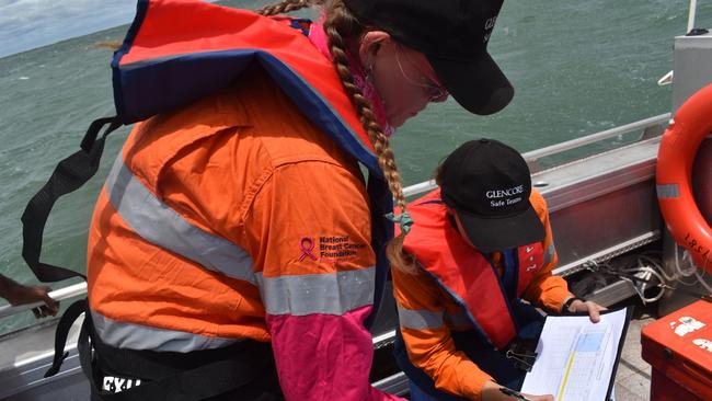 MRM’s Environment team works in partnership with the li-Anthawirriyarra Sea Ranger Unit to collect water samples. Picture: Supplied