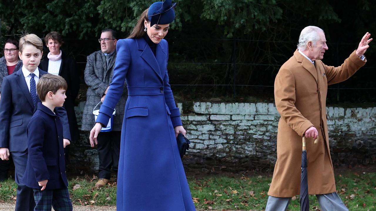 Catherine, Princess of Wales with her children and King Charles at the royal family's Christmas church service. Picture: AFP