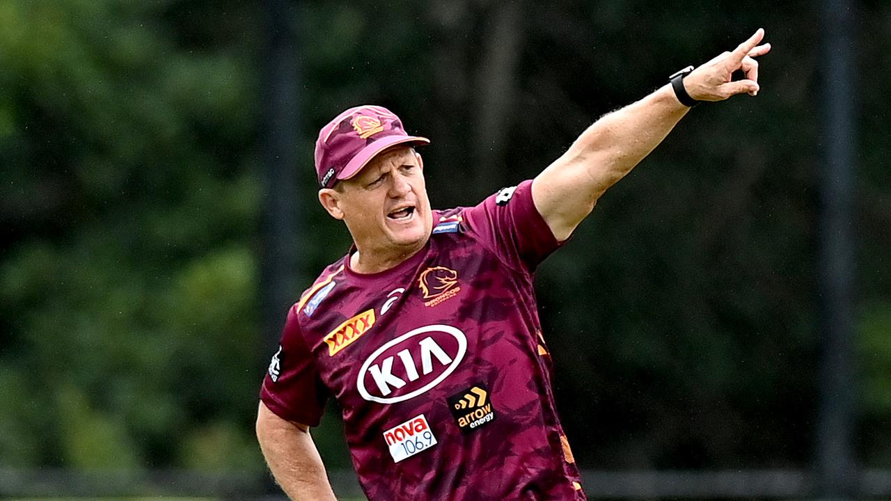 BRISBANE, AUSTRALIA - MARCH 04: Coach Kevin Walters calls out instructions to the players during a Brisbane Broncos NRL training session at Clive Berghofer Centre, on March 04, 2021 in Brisbane, Australia. (Photo by Bradley Kanaris/Getty Images)