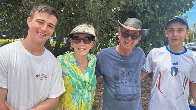 Martin Sturms, 15, Greer Arlidge and Toni Arlidge and Francesco Tassi at Australia Day celebrations 2023 in Cotton Tree.