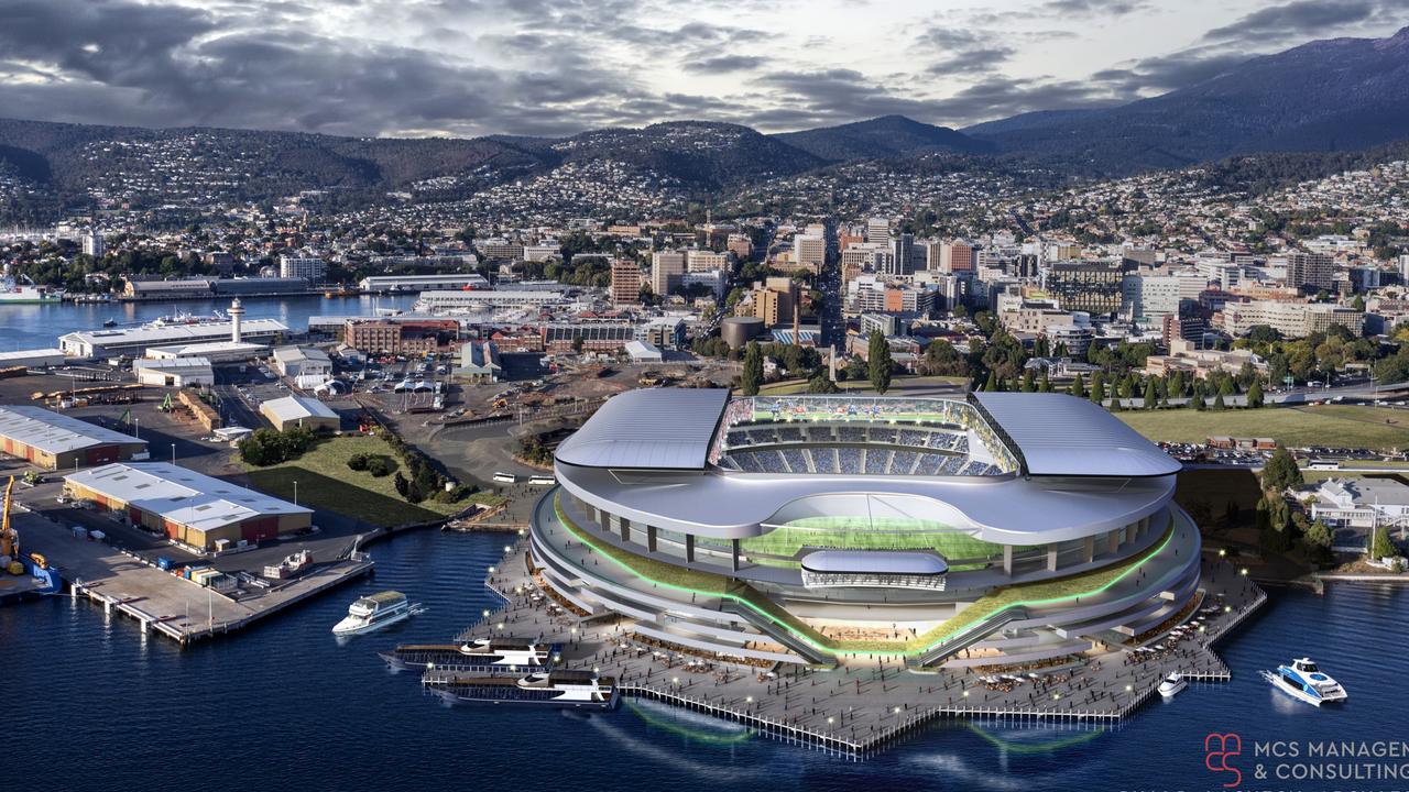 Artists impression of the new AFL/multipurpose Hobart Stadium.