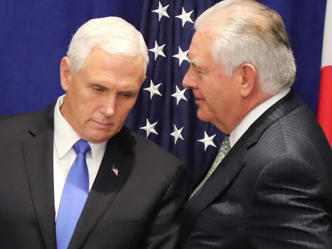 US Vice President Mike Pence (L) reportedly smoothed things over with Secretary of State Rex Tillerson. Picture: AAP