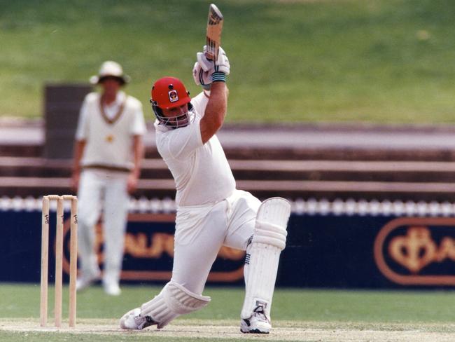 Former Redbacks opener Paul Nobes drives during a 1995 Sheffield Shield game against WA at Adelaide Oval.