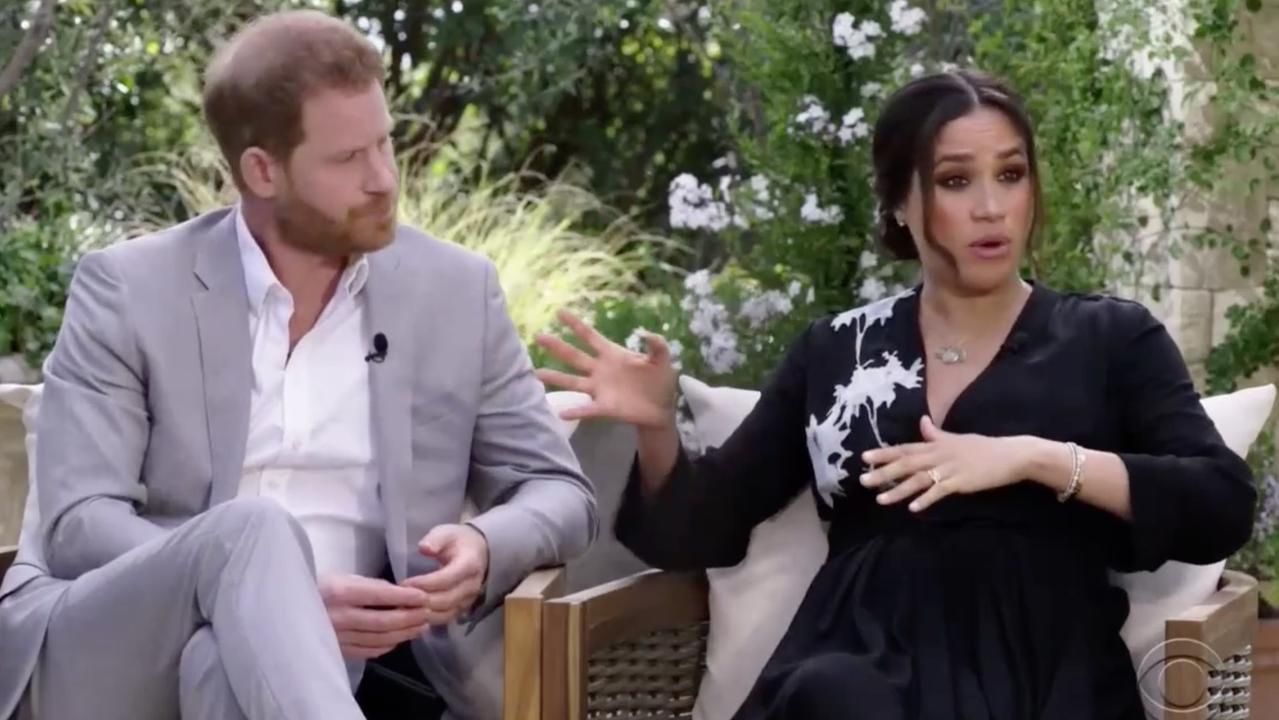 Harry and Meghan said a royal had expressed concern over ‘how dark’ their son Archie’s skin might be in their interview with Oprah Winfrey. Picture: CBS