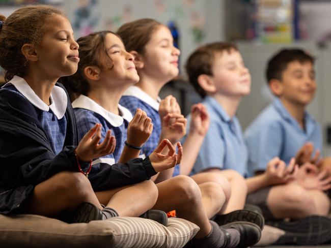 Practising mindfulness in primary school is the key to building more resilient and focused kids, new research has found. Picture: Jason Edwards