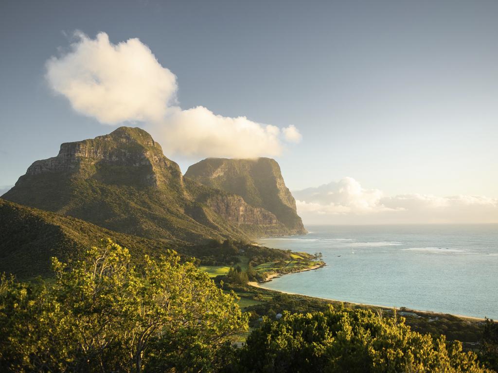 Views across Lord Howe Island to Mount Lidgbird and Mount Gower. Picture: Destination NSW