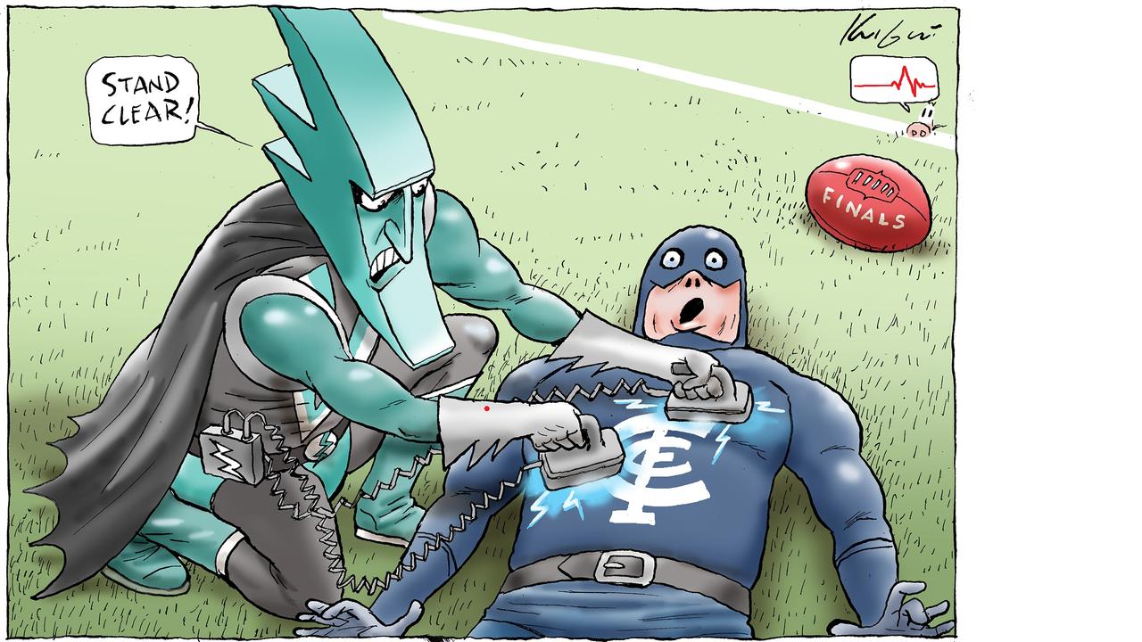 Carlton's finals hopes were brought back to life by Port Adelaide Power in Mark Knight's cartoon. Picture: Mark Knight