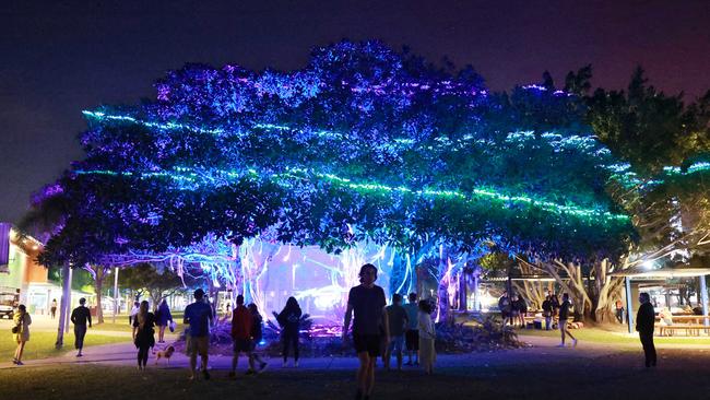 Wet weather threatens to dampen the Cairns Festival Esplanade light display. Picture: Brendan Radke