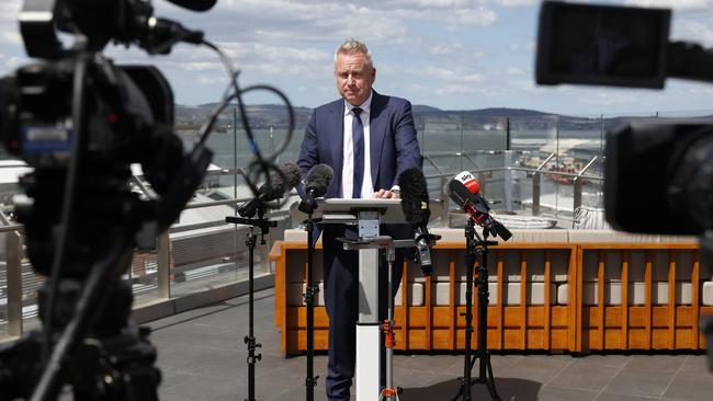 Tasmanian Premier Jeremy Rockliff press conference at The Tasman Hobart after calling an election for March 23rd. Picture: Nikki Davis-Jones