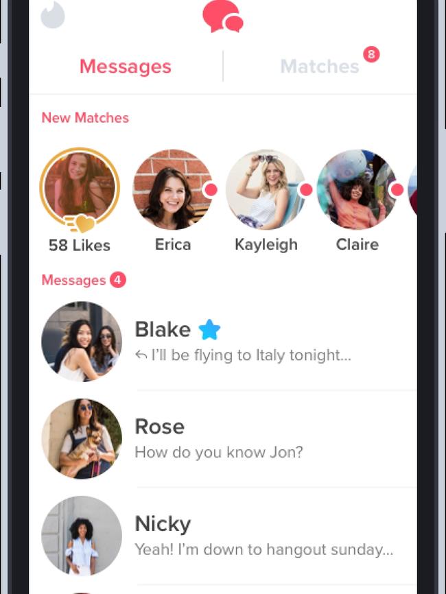 The message section between matches. Picture: Tinder