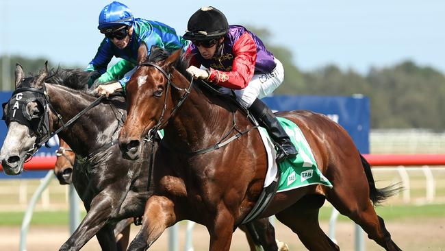 Gilded Water storms past Alalcance to win at Kembla Grange on Saturday. Picture: Jeremy Ng/Getty Images