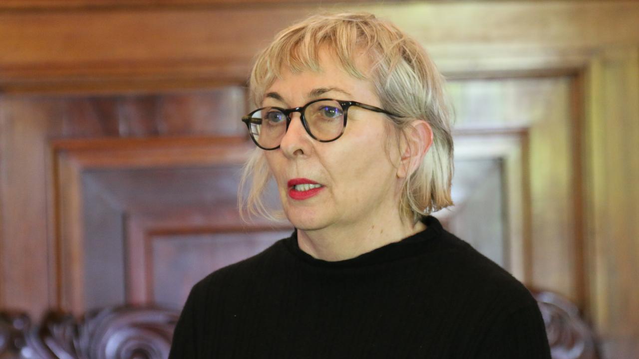 Shelter Tasmania CEO Patti Chugg from speaks to the media at Parliament House in Hobart on Thursday, September 29, 2022.