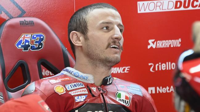 BARCELONA, SPAIN - JUNE 03: Jack Miller of Australia and Ducati Lenovo Team smiles in box during the MotoGP of Catalunya - Free Practice at Circuit de Barcelona-Catalunya on June 03, 2022 in Barcelona, Spain. (Photo by Mirco Lazzari gp/Getty Images)