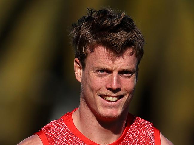 SYDNEY, AUSTRALIA - JULY 17: Nick Blakey of the Swans warms up during a Sydney Swans AFL training session at Lakeside Oval on July 17, 2019 in Sydney, Australia. (Photo by Cameron Spencer/Getty Images)