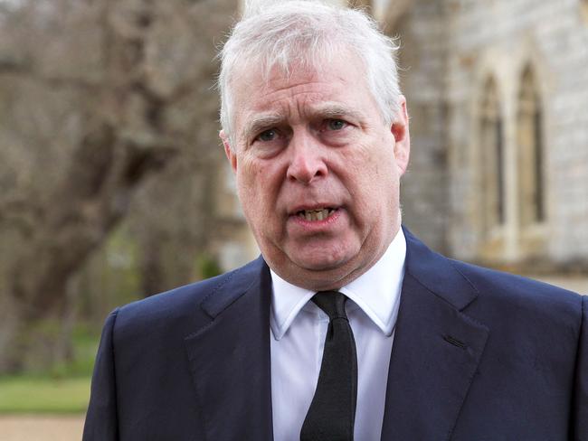 Prince Andrew speaks outside the Royal Chapel of All Saints in Windsor. Picture: AFP