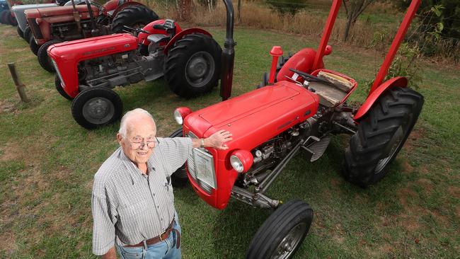 Len Hanks, 89, with his tractor collection, with Ferguson FE 35, 1957,  Meeniyan,   Picture Yuri Kouzmin