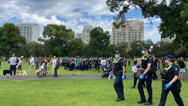 Police at Fawkner Park. Picture: Caroline Schelle