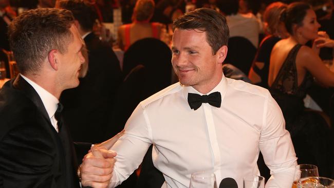 Brownlow Medal winner Patrick Dangerfield and Joel Selwood. Picture: Wayne Ludbey
