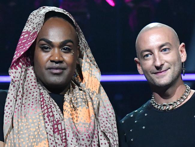 Zaachariaha Fielding (left) and Michael Ross (right) from the band Electric Fields are seen during a media call at the Gold Coast Convention and Exhibition Centre on the Gold Coast, Friday, February 8, 2019. Ten artists are performing an original composition at the Eurovision - Australia Decides for their chance to represent Australia at the Eurovision Song Contest 2019. (AAP Image/Darren England) NO ARCHIVING