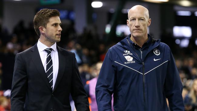 Carlton skipper Marc Murphy and General Manager of Football Andrew McKay. Pic: Michael Klein