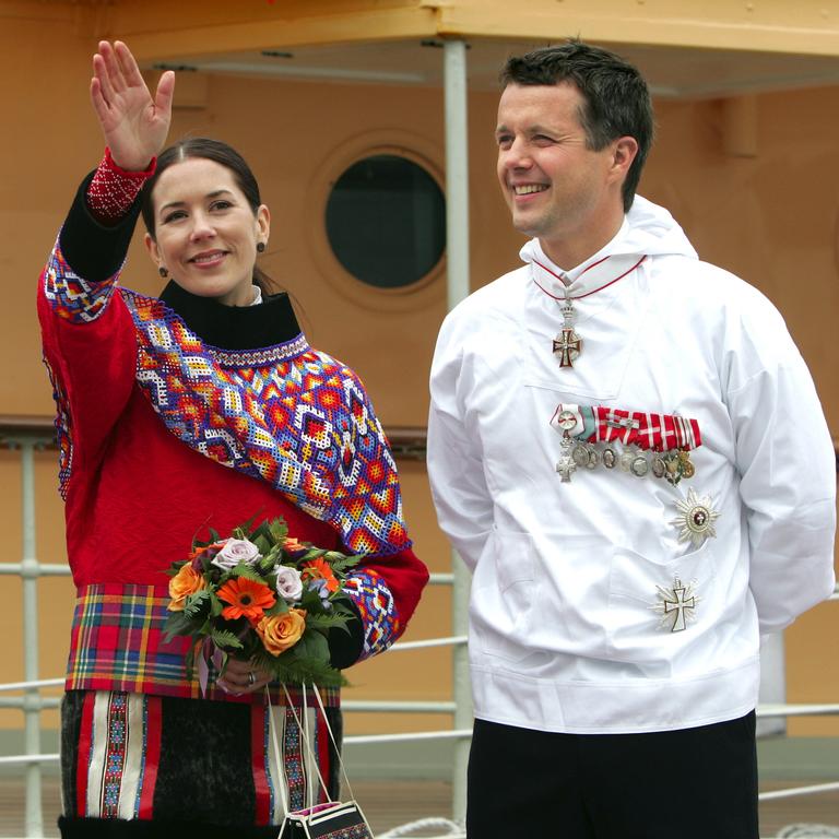 Crown Prince Frederik & Princess Mary of Denmark arrive in Nuuk, wearing clothing traditional to the Inuit of Greenland. Picture: News Limited