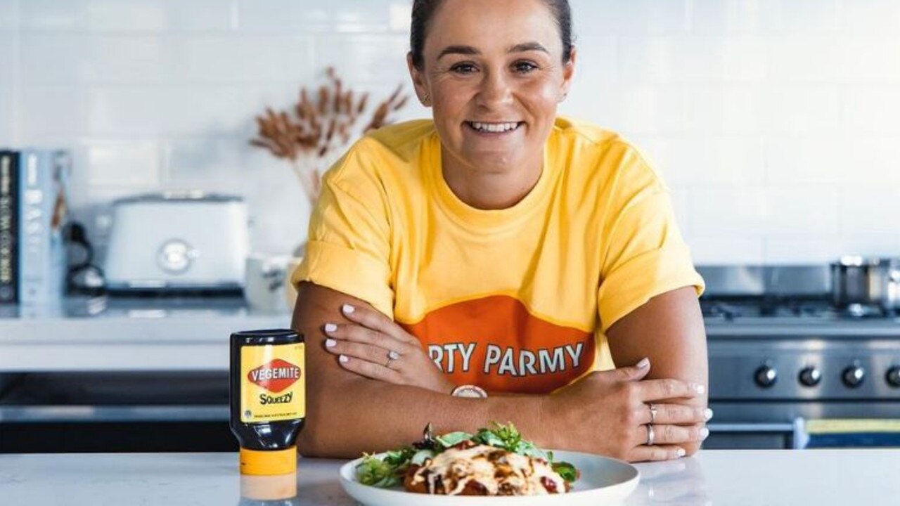 Ash Barty shares her recipe for a ‘Barty Parmy’, featuring cheese and a drizzle of Vegemite. Picture: Instagram