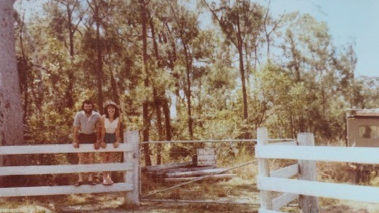 John and Genevieve Martin at the front gate of Ferns Hideaway Resort in 1984. Picture: Contributed