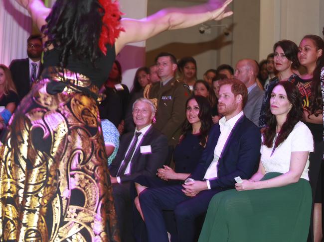 Dancers perform for the royal couple. Picture: AP