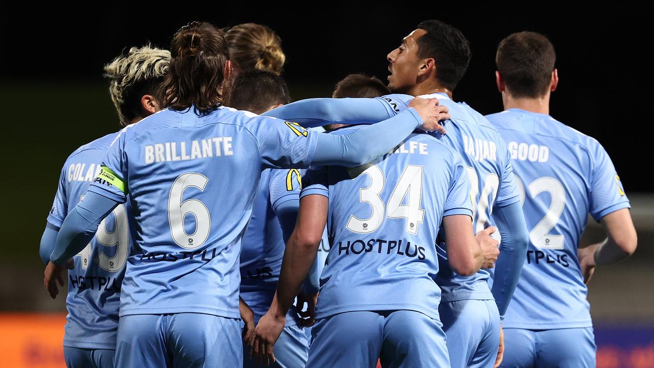 Melbourne City players are already celebrating a successful season. Picture: Ryan Pierse/Getty Images