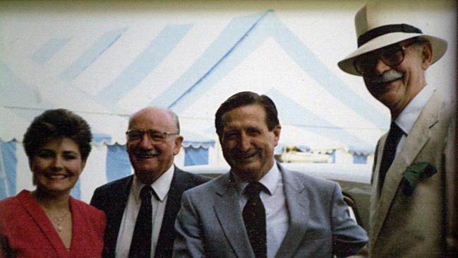 Adelaide surgeon Dr Donald Beard (right) with cricket legend Sir Donald Bradman (second from left) with Les Favell and his wife at Adelaide Oval during an early 1990s testimonial match.