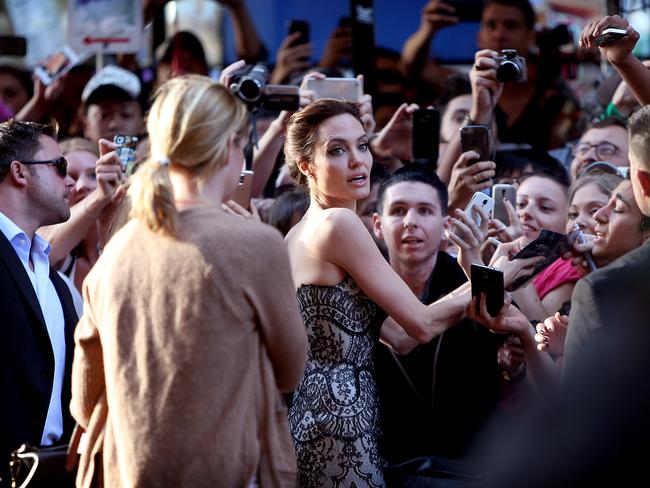 Angelina Jolie speaks to the crowd on Market St / Picture: Kristi Miller