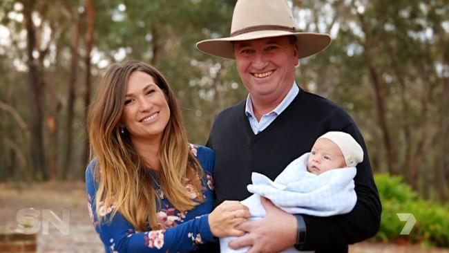 Vikki Campion and Barnaby Joyce with son Sebastian, during their first TV interview. Picture: Channel 7