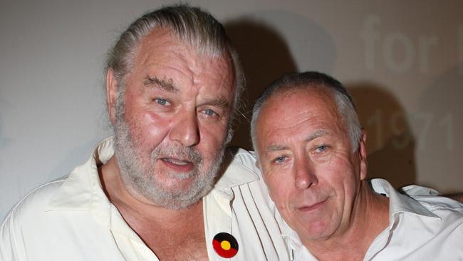  Steve Bisley (right) with Mad Max co-star Hugh Keays Byrne at a Mad Max reunion in Sydney.