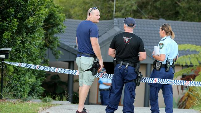 Police outside the Port Macquarie home. Picture: Nathan Edwards