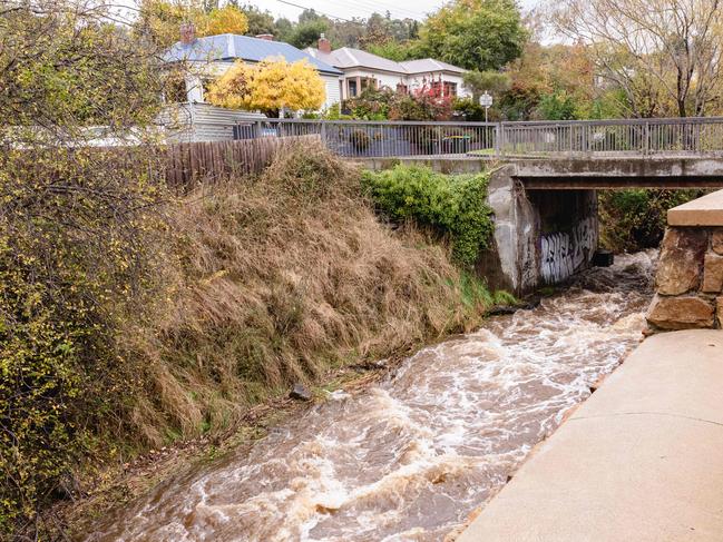 Rivulet on Degraves Street, South Hobart after heavy rainPicture: Linda Higginson