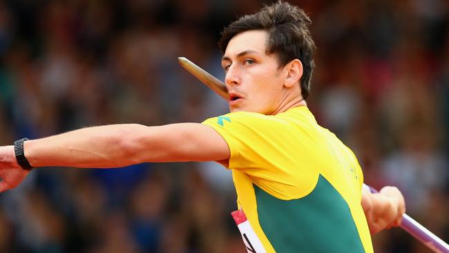 Jake Stein competing in the of decathlon javelin at the Glasgow 2014 Commonwealth Games.