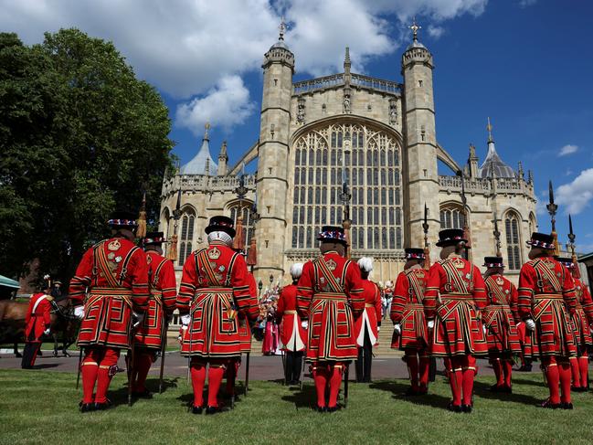Yeoman Warders stand in position in front of St George’s Chapel. Picture: Getty Images