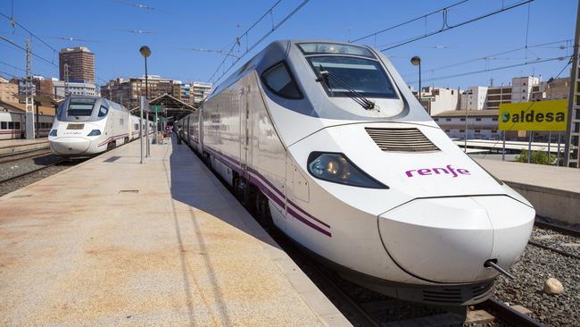 One of Spain’s high-speed trains, with its duck-like profile.