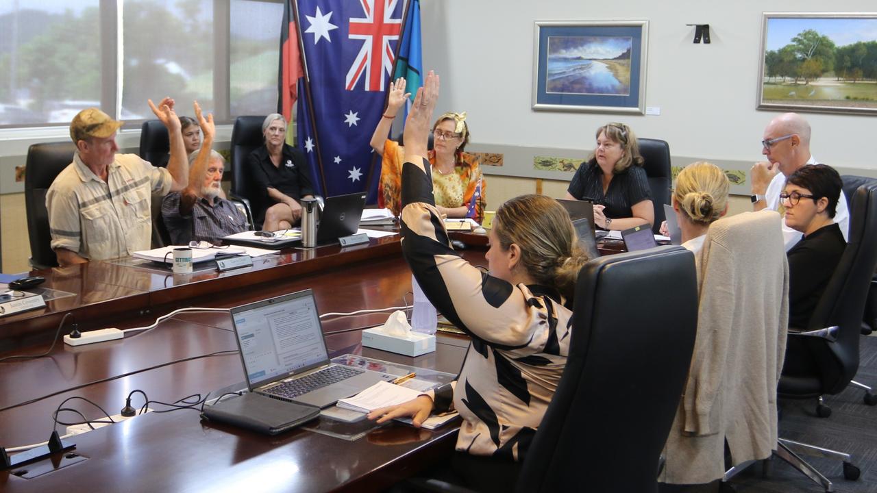 Cook Shire councillors Melinda Parker, Gavin Dear, Ross Logan and Marilyn Morris vote against keeping fluoride in Cooktown's water supply.