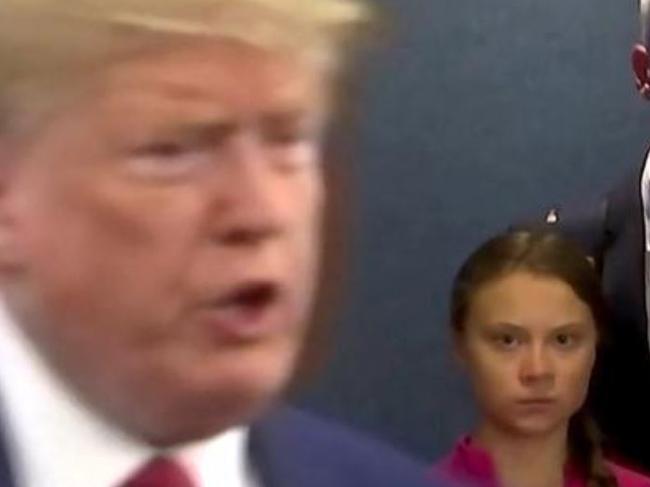 Greta Thunberg stares down US President Donald Trump as he enters the United Nations on September 23, 2019.