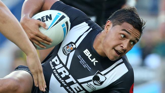 Te Maire Martin heads to the line to score during the Junior Kangaroos V Junior Kiwis at Cbus Super Stadium, Carrara. Pics Adam Head