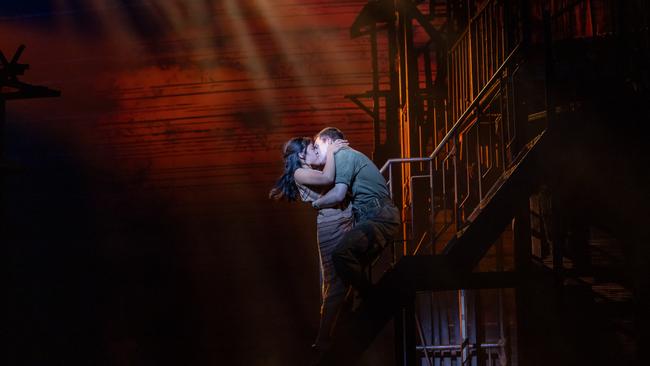 Abigail Adriano (Kim) and Nigel Huckle (Chris) in the Australian production of Miss Saigon. Picture: Daniel Boud