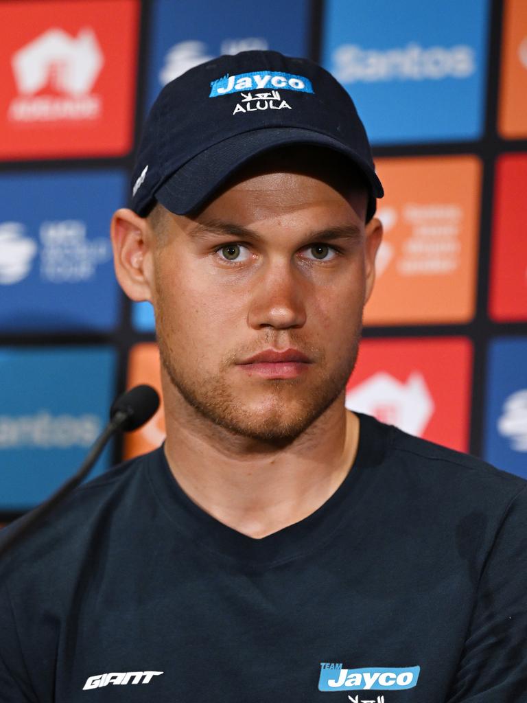 Plapp at the 24th Santos Tour Down Under 2024 – Top Riders Press Conference on January 15, 2024 in Adelaide, Australia. Picture: Tim de Waele/Getty Images