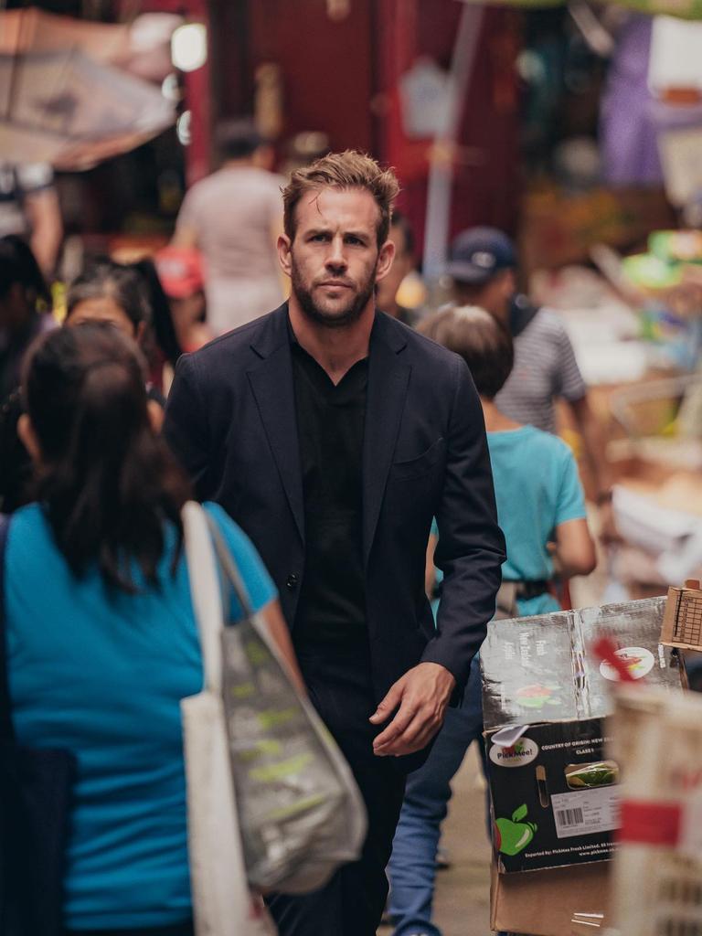 Aussie influencer Shaun Birley was mistaken for ‘Deadpool’ at an overseas train station. Picture: Instagram