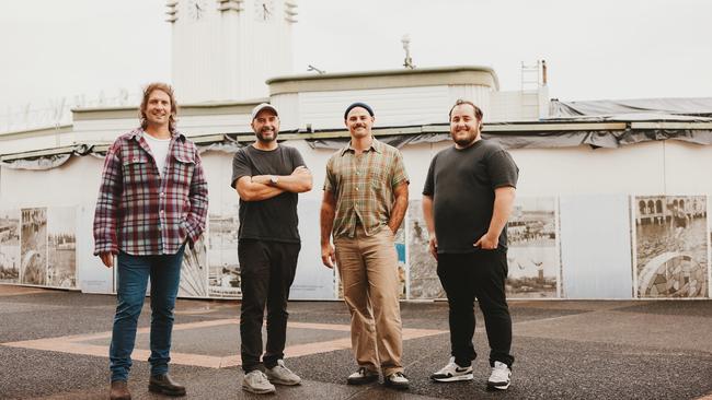 The team behind the new Felons Seafood restaurant that is set to open, later this month, on the site of the former The Bavarian bar at Manly Wharf. (Left to right) Co-founder and director of Artemus Group and Felons Brewing Co. Adam Flaskas, Artemus culinary consultant, Corey Costelloe, brand director, Dean Romeo and head chef, Luke Bourke. Picture: Steven Woodburn