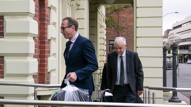 Crown Prosecutor Jack Shapiro and Director of Public Prosecutions Daryl Coates arrive at the trial of Cedric Harper Jordan and Noelene June Jordan in relation to the murder of Shane Barker in 2009 at Campbell Town. Picture: Patrick Gee