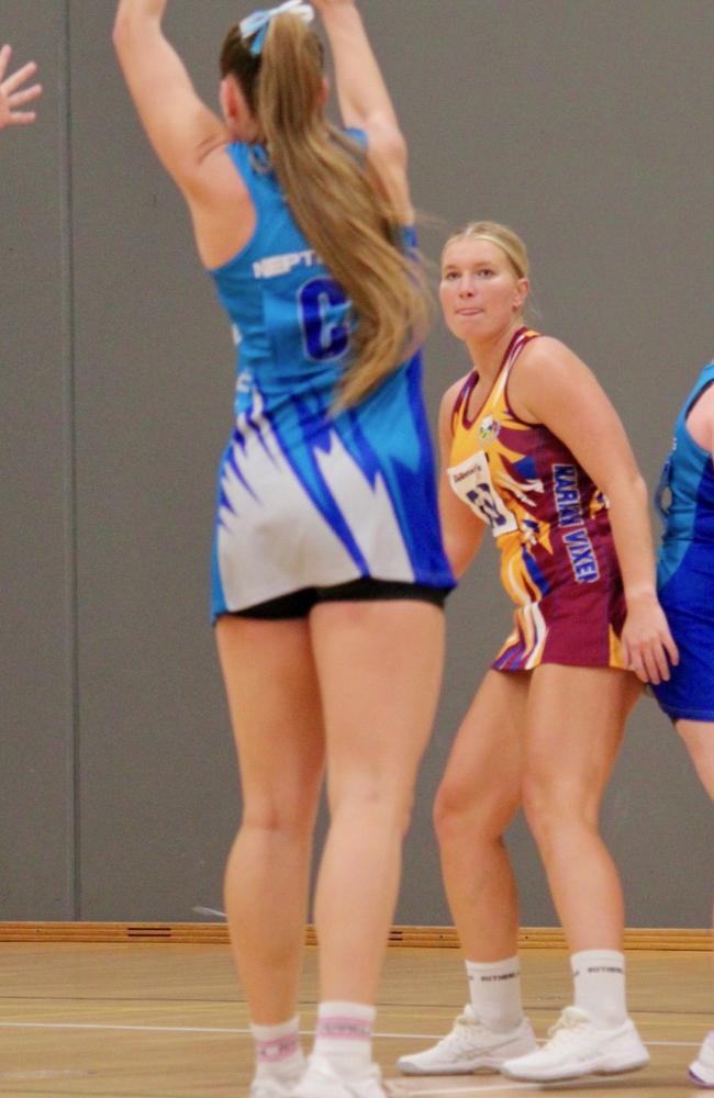 The Mixens circle defence continued to stand tall and Charlie Duke and Maddy Ryan are quickly becoming one of the toughest regular pairings to play against. Marian Vixens GD Maddy Ryan. Picture: Supplied