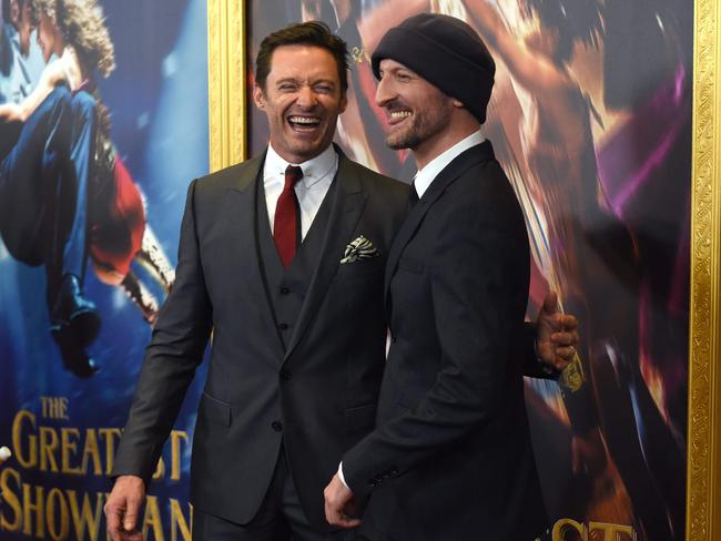 Hugh Jackman and director Michael Gracey at the world premiere of The Greatest Showman in New York on December 8, 2017. Picture: AFP