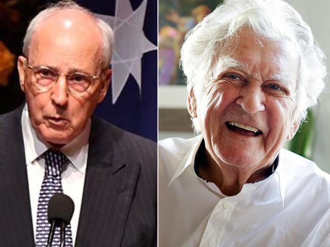 Paul Keating, left, and Blanche D'Alpuget have paid tribute to the late former prime minister Bob Hawke at his state memorial service at the Sydney Opera House.